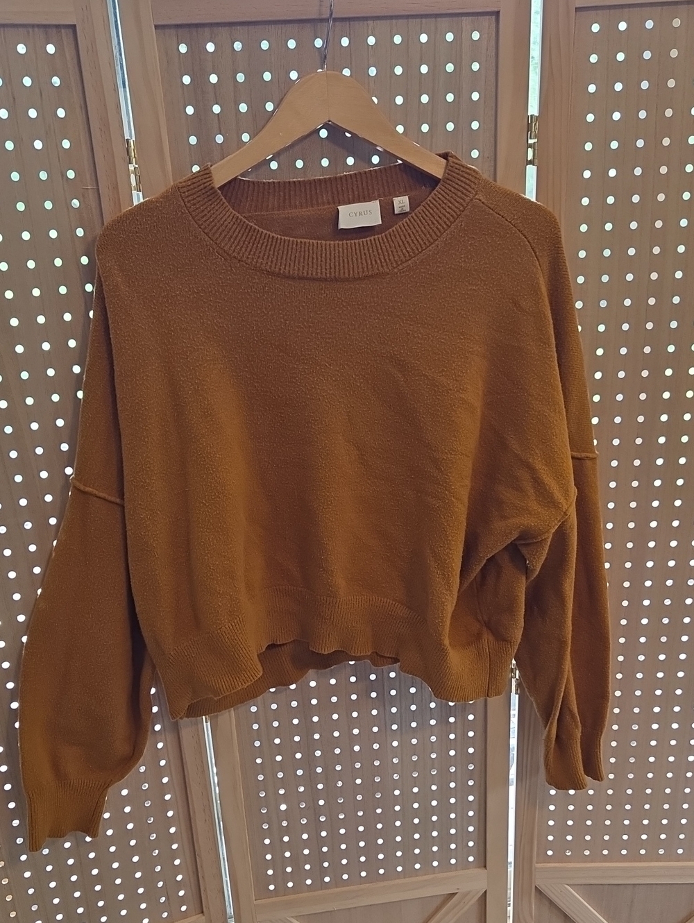 Cyrus Cropped Crewneck Sweater in Rust Yellow